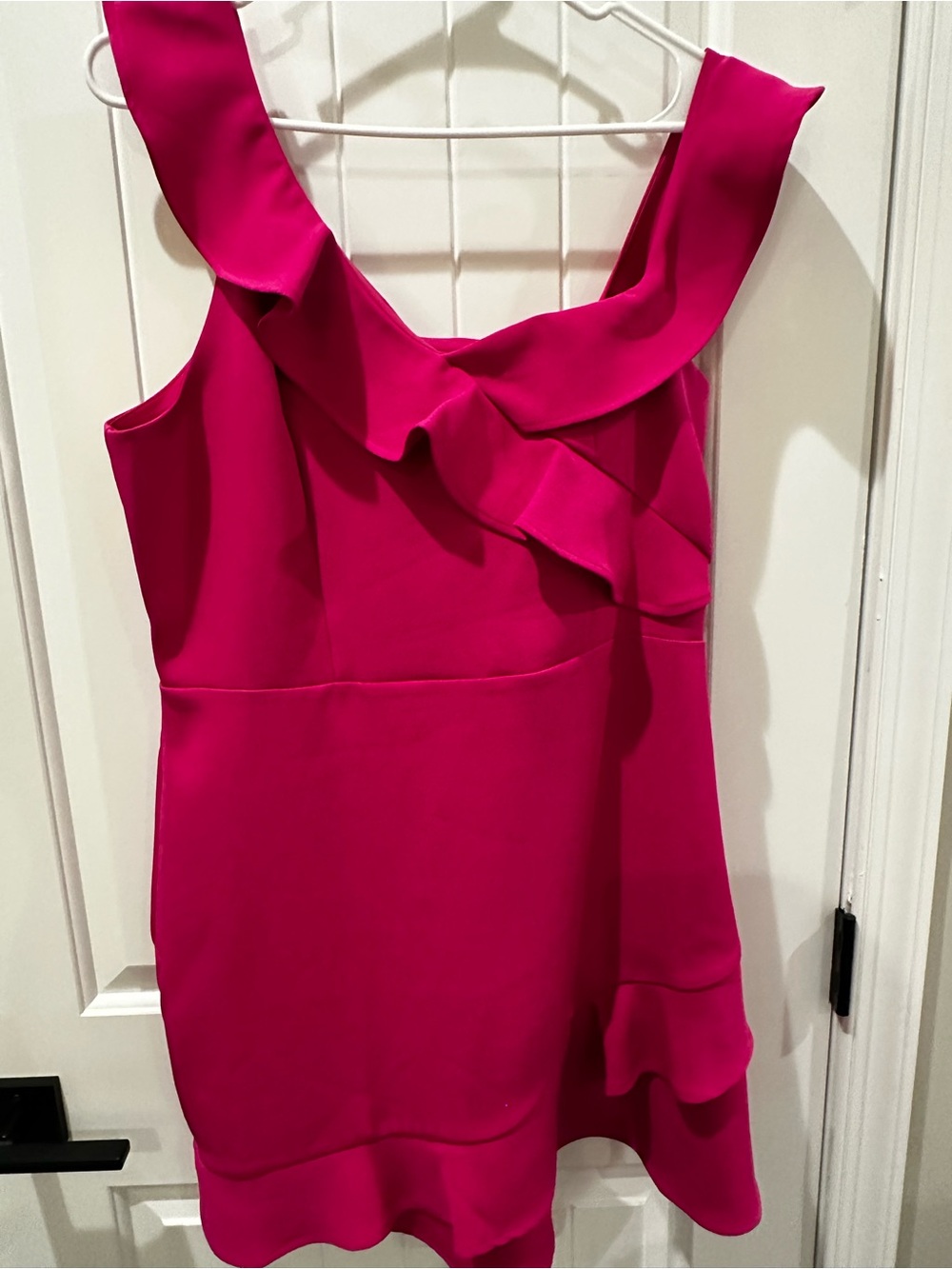 Express One-Shoulder Ruffle Mini Dress - Fuchsia - Picture 2 of 4